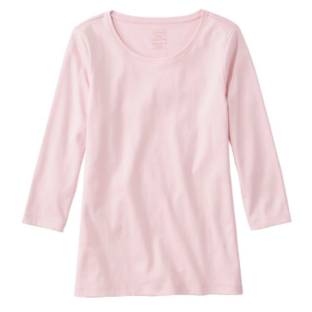 LL BEAN Women's Pima Cotton Shaped Tee, Three-Quarter-Sleeve Jewelneck, Size L.